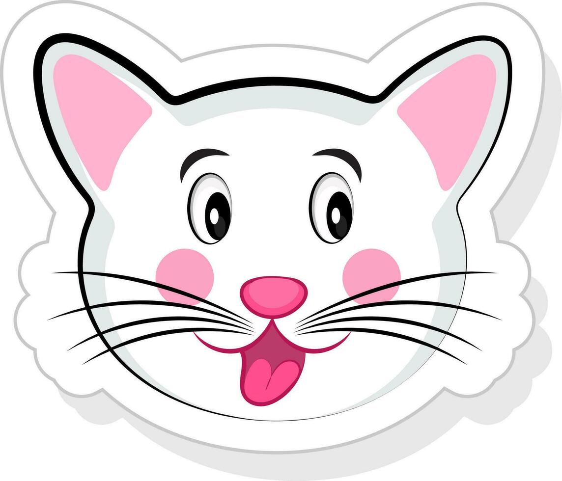 rose et blanc mignonne chat visage dans autocollant style. vecteur