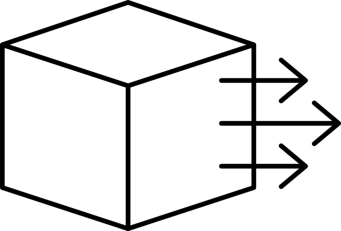 droite La Flèche avec cube noir contour icône. vecteur