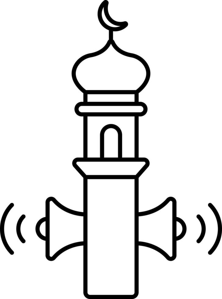 mosquée minaret avec haut-parleur noir mince ligne icône. vecteur