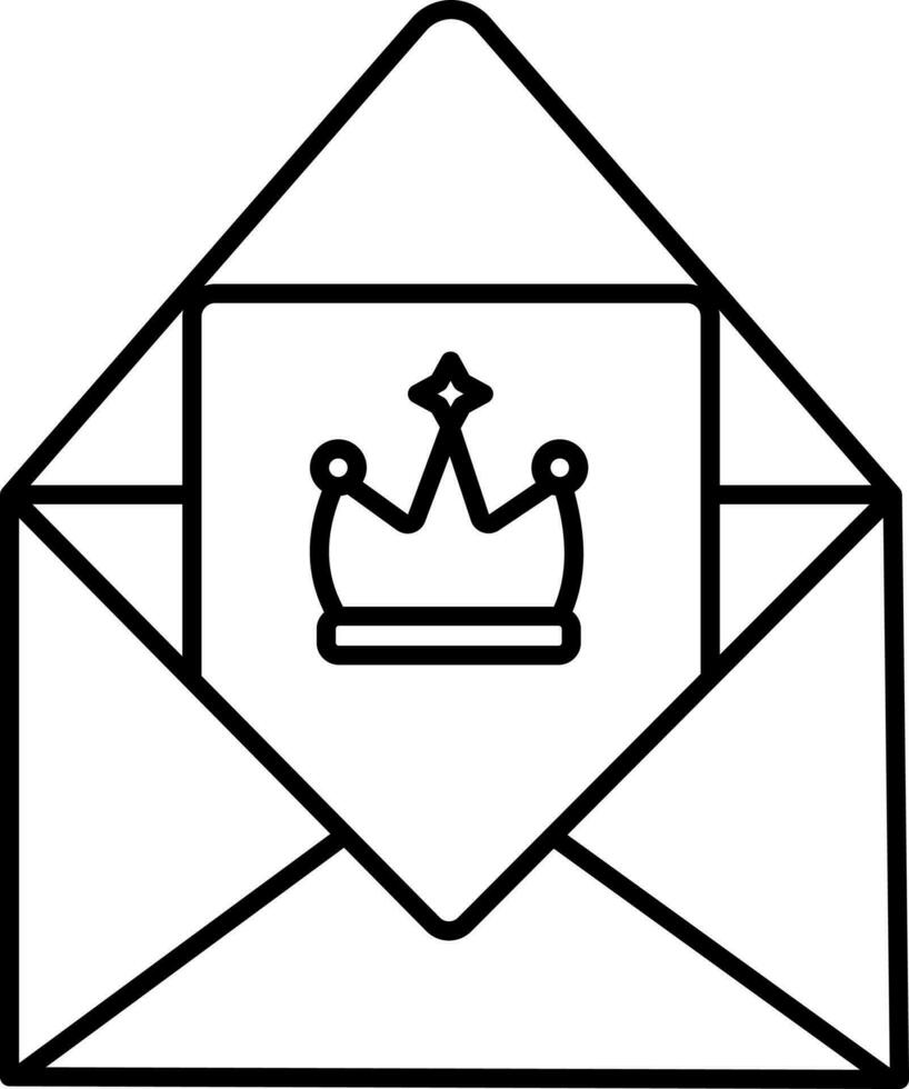ouvert enveloppe avec couronne salutation carte icône dans linéaire style. vecteur