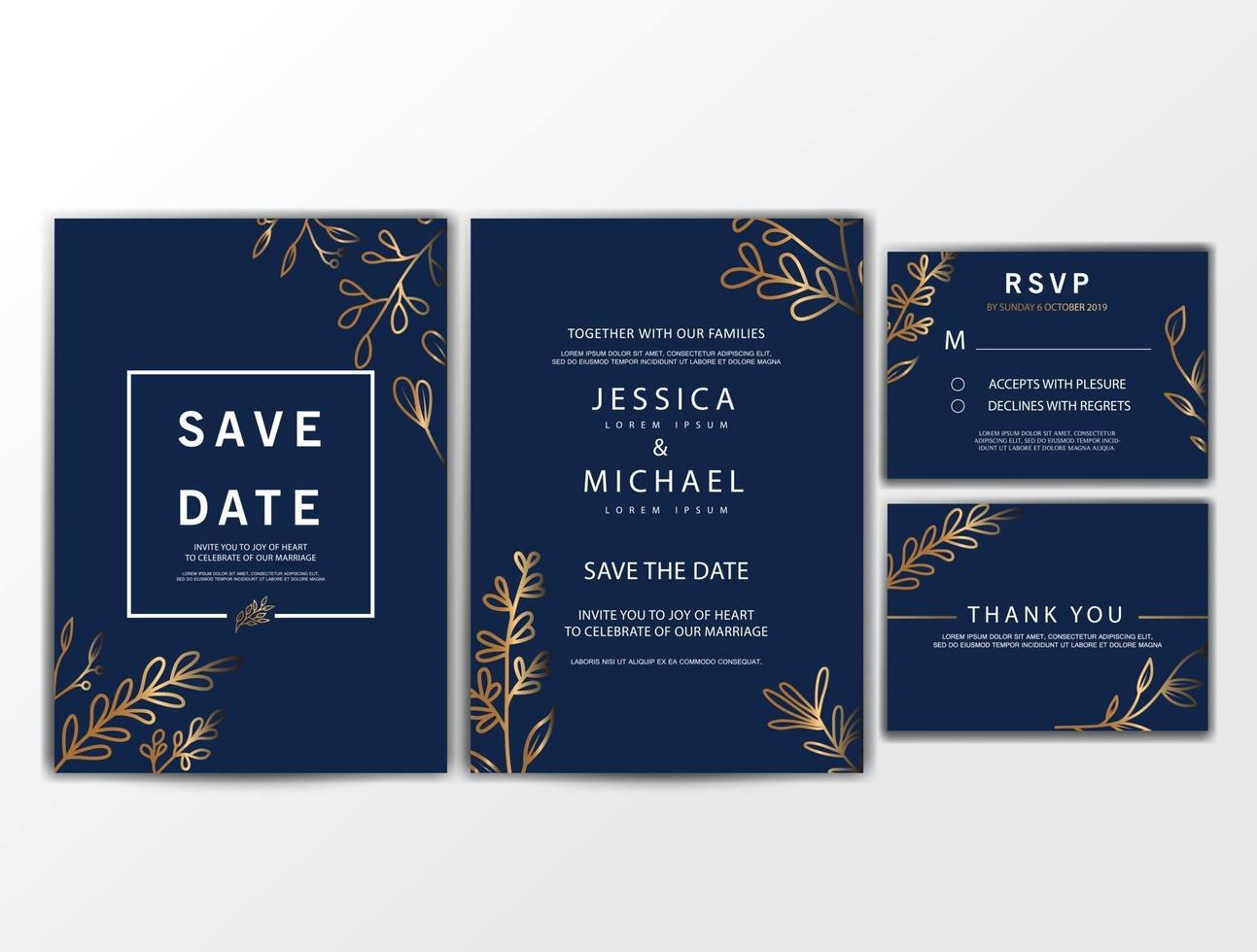 cartes d & # 39; invitation de mariage avec ornement vecteur