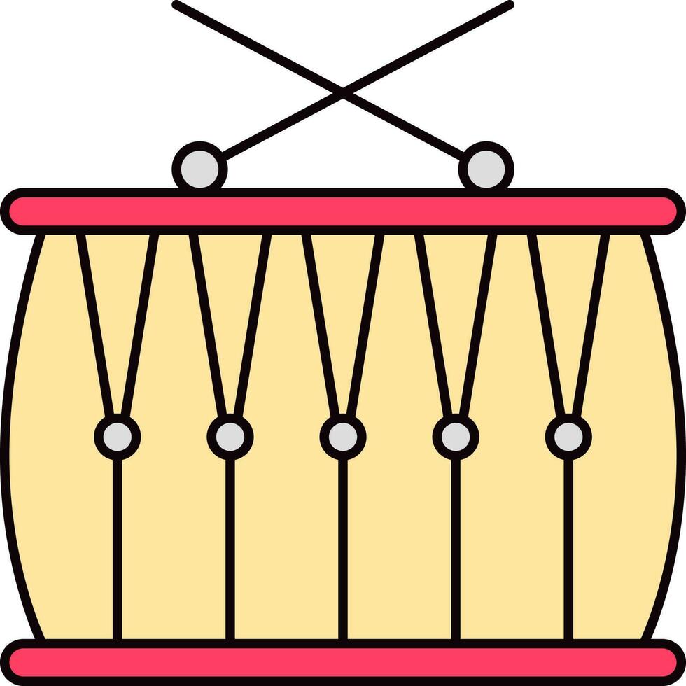 rose et Jaune piège tambour avec traverser bâton plat icône. vecteur