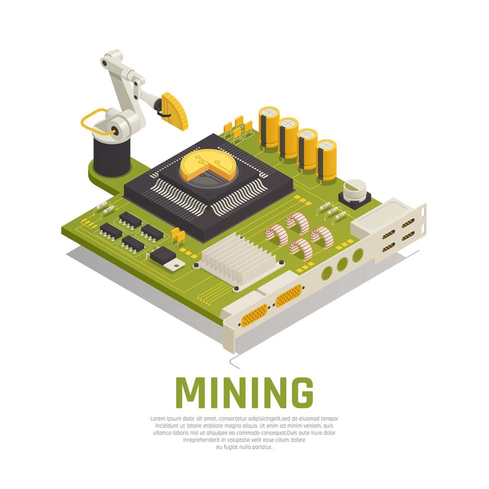 illustration vectorielle de blockchain minière fond isométrique vecteur