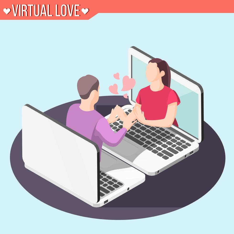 illustration vectorielle de fond isométrique amour virtuel vecteur
