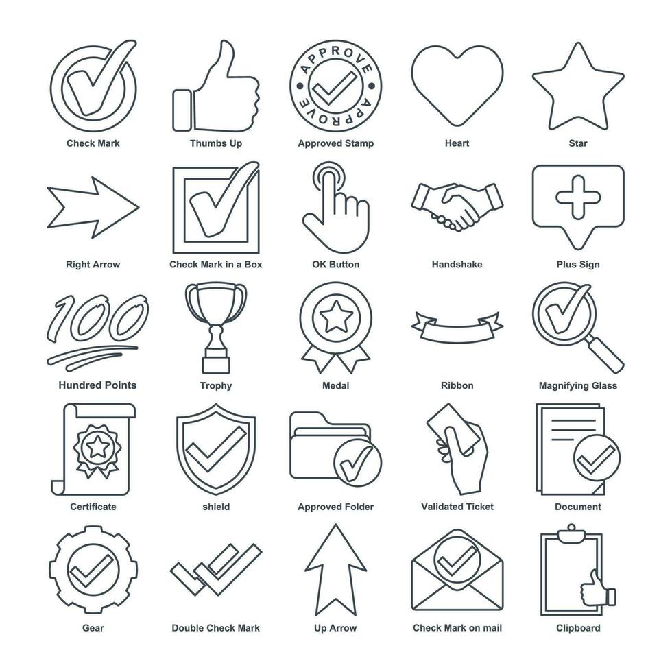 approuver éléments ligne ensemble icône symbole modèle pour graphique et la toile conception collection. sécurité, approbation, certificat, certification, courrier et plus logo vecteur illustration