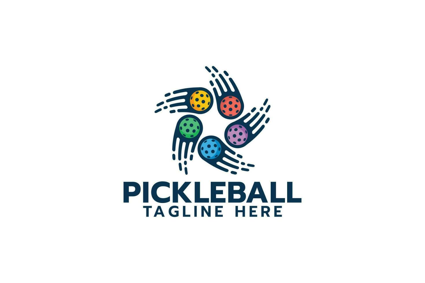 pickleball logo avec une combinaison de cinq en mouvement des balles dans une harmonieux et synergique mouvement vecteur