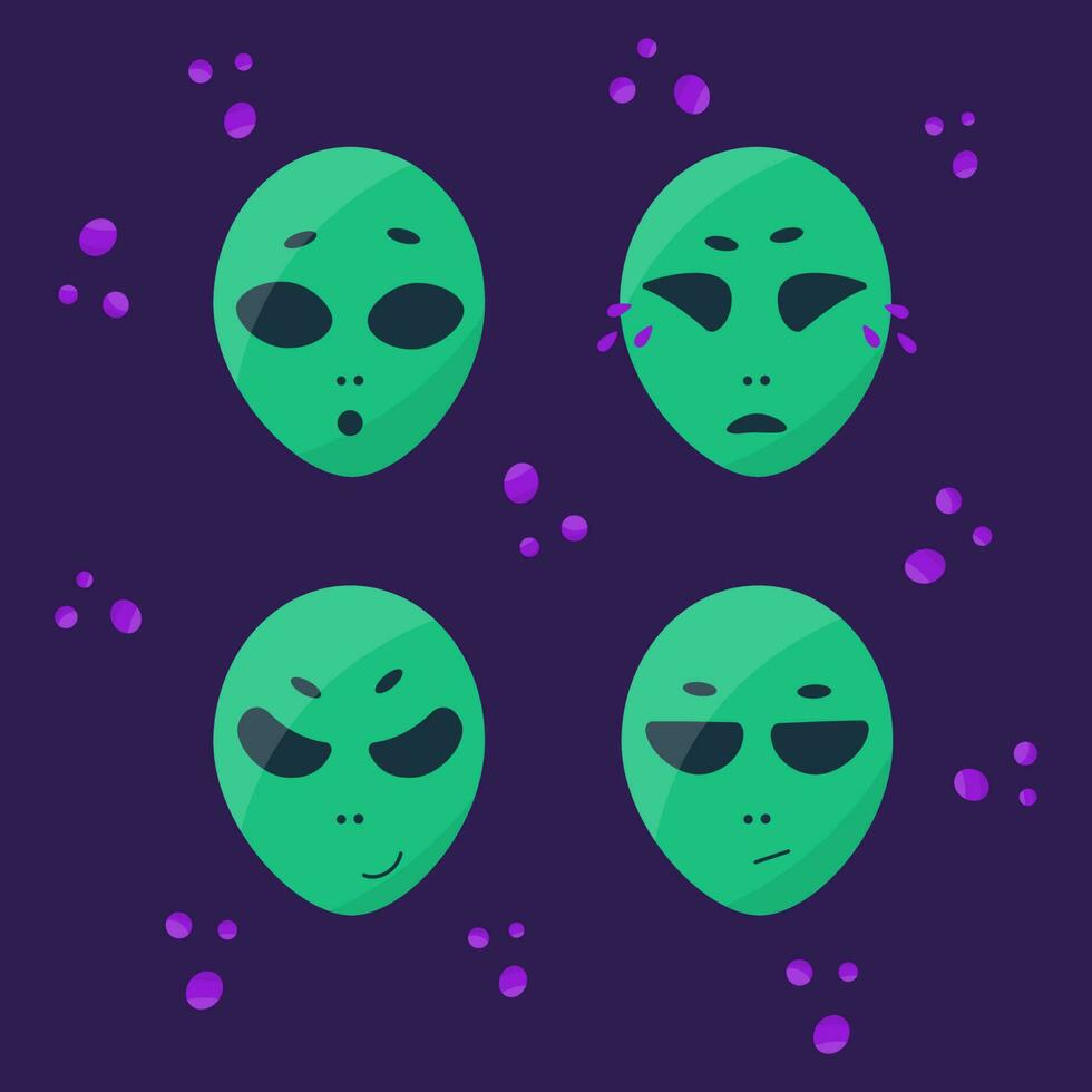 extraterrestre OVNI cosmique émotions visages tristesse joie vecteur