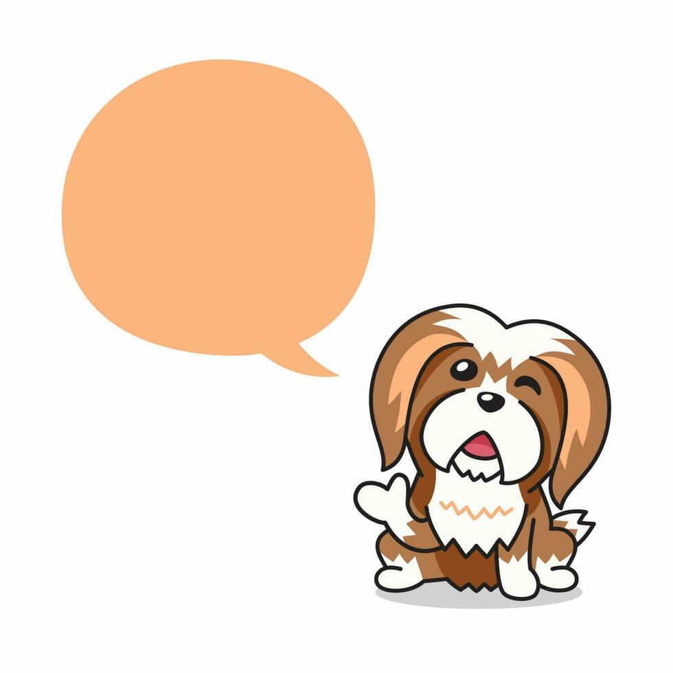 dessin animé personnage content Lhassa apso chien avec discours bulle vecteur