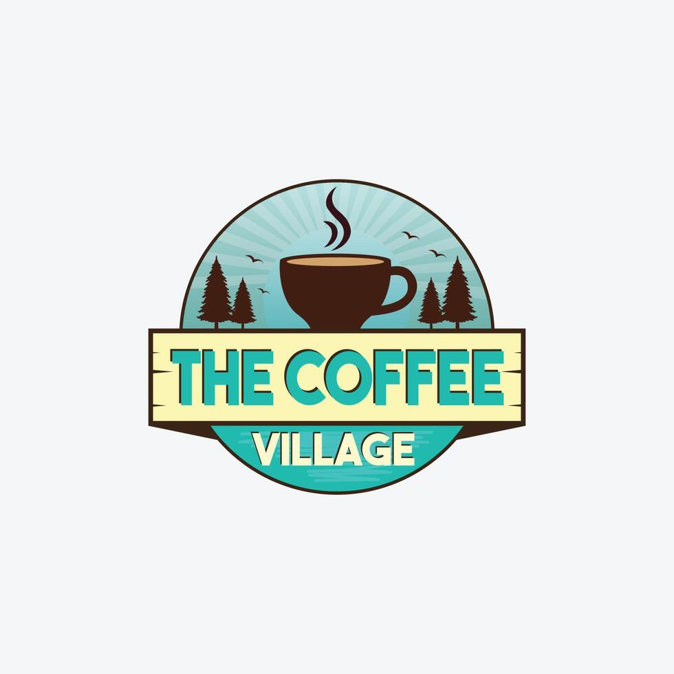 village café magasin logo, vecteur, loger, arbre, village vecteur