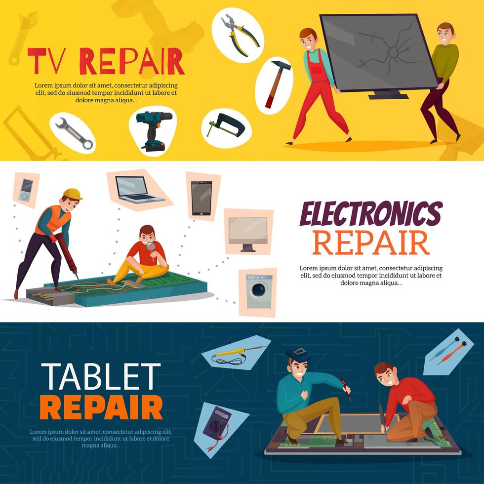 bannières de réparation électronique mis en illustration vectorielle vecteur