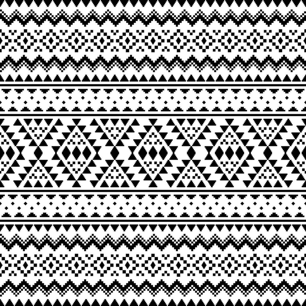 géométrique ethnique sans couture modèle dans originaire de américain style. pixel modèle avec tribal aztèque motifs dans noir et blanc couleur. conception pour textile, tissu, vêtements, rideau, tapis, ornement, fond d'écran. vecteur