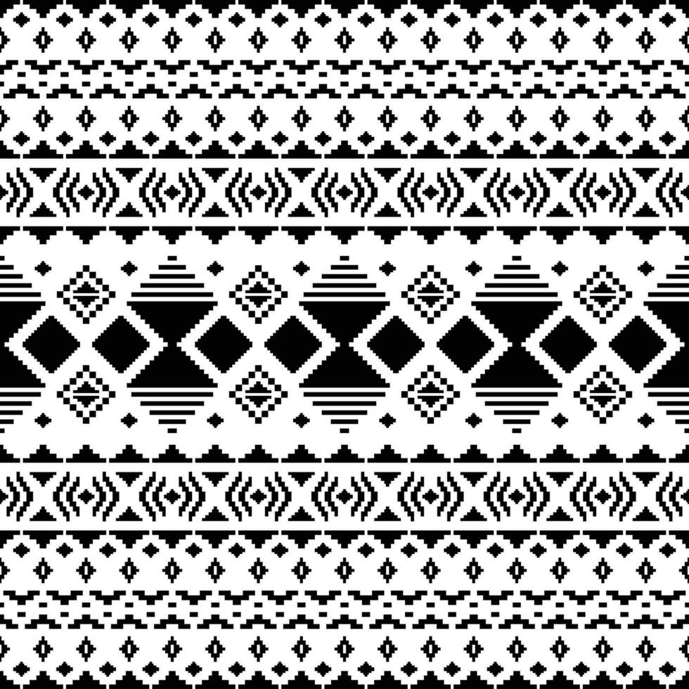 géométrique sans couture ethnique modèle. aztèque et navajo tribal style avec pixel modèle. frontière ornement. noir et blanc couleurs. conception pour textile, tissu, vêtements, rideau, tapis, ornement, Contexte. vecteur