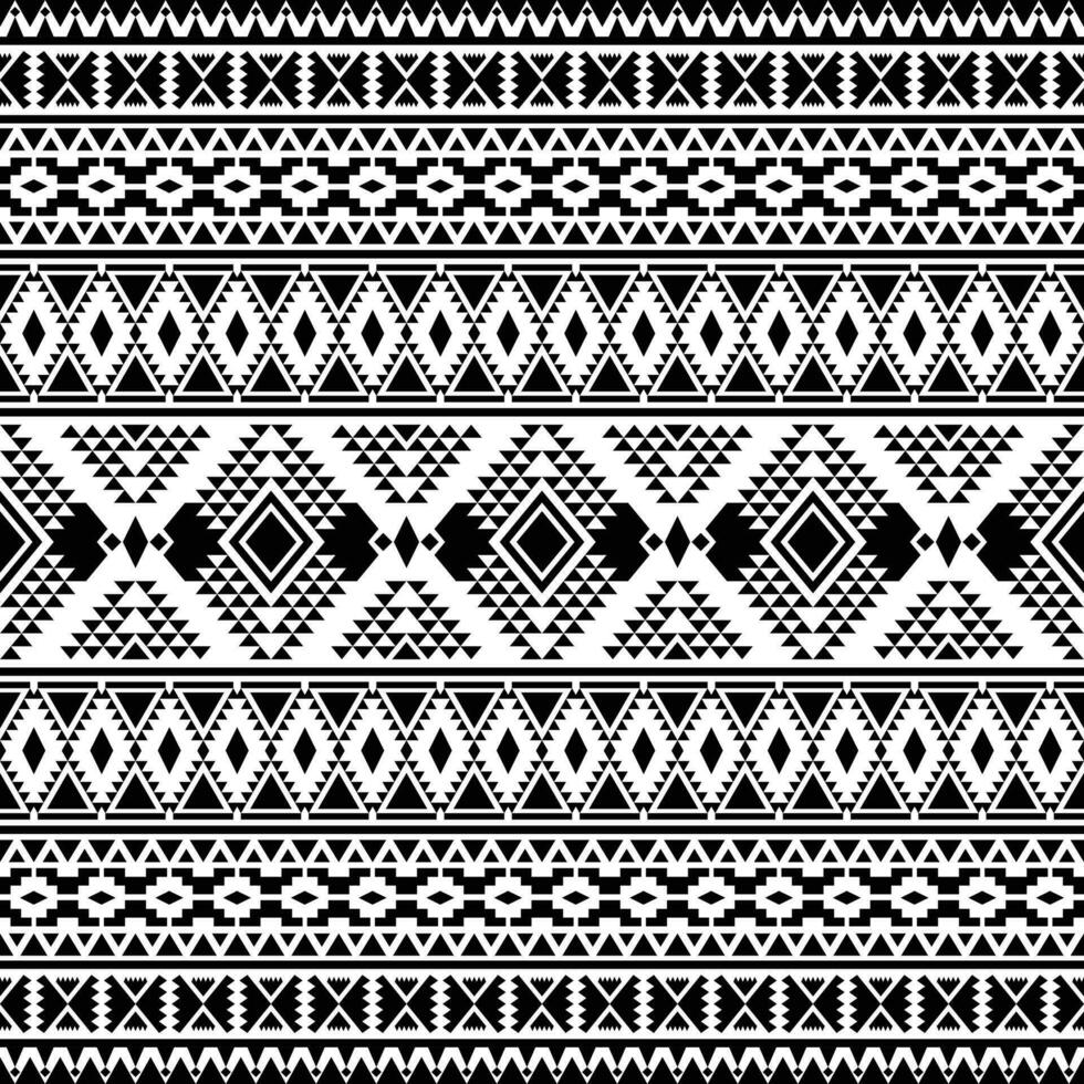 aztèque ethnique géométrique Triangle modèle dans noir et blanche. sans couture modèle tribal avec originaire de américain motifs. conception pour textile, tissu, vêtements, rideau, tapis, ornement, emballage, fond d'écran. vecteur