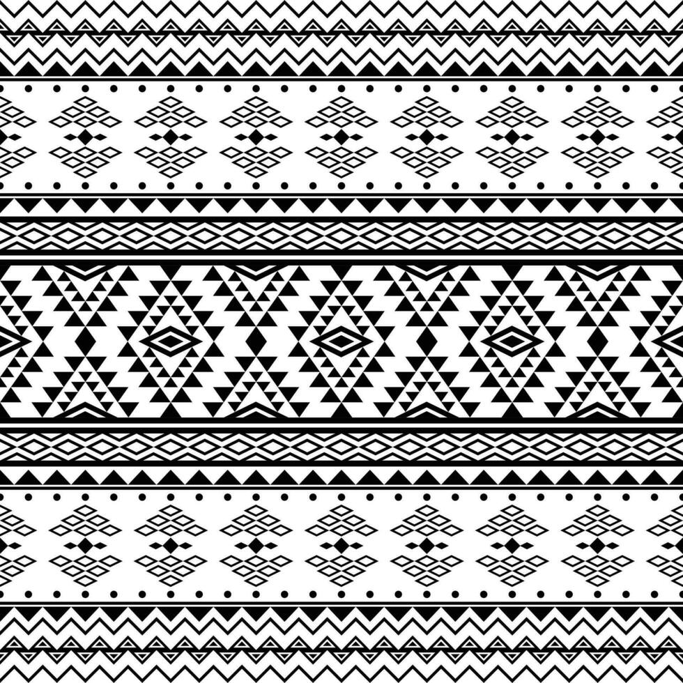 aztèque ethnique tribal sans couture modèle avec géométrique formes dans noir et blanc couleur. conception pour textile, tissu, vêtements, rideau, tapis, batique, ornement, fond d'écran, arrière-plan, emballage, papier. vecteur