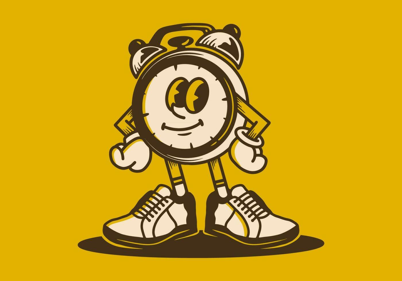 mascotte personnage de une alarme l'horloge dans un droit permanent position vecteur