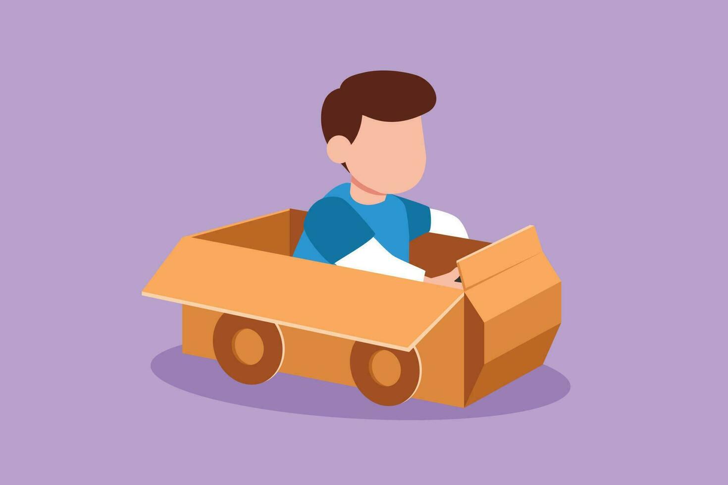 graphique plat conception dessin adorable peu garçon conduite papier carton  auto. content les enfants balade sur