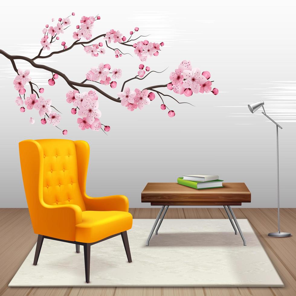 illustration vectorielle de sakura composition intérieure vecteur