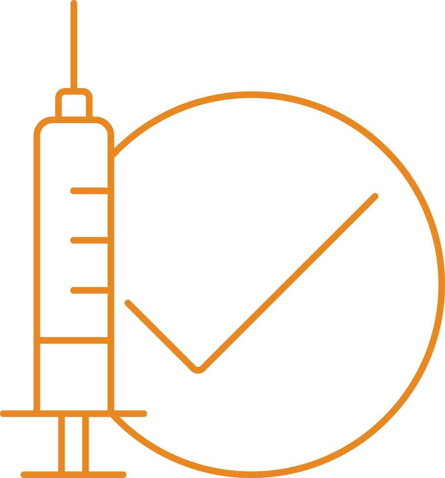 Orange contour vérifier vaccin icône ou symbole. vecteur