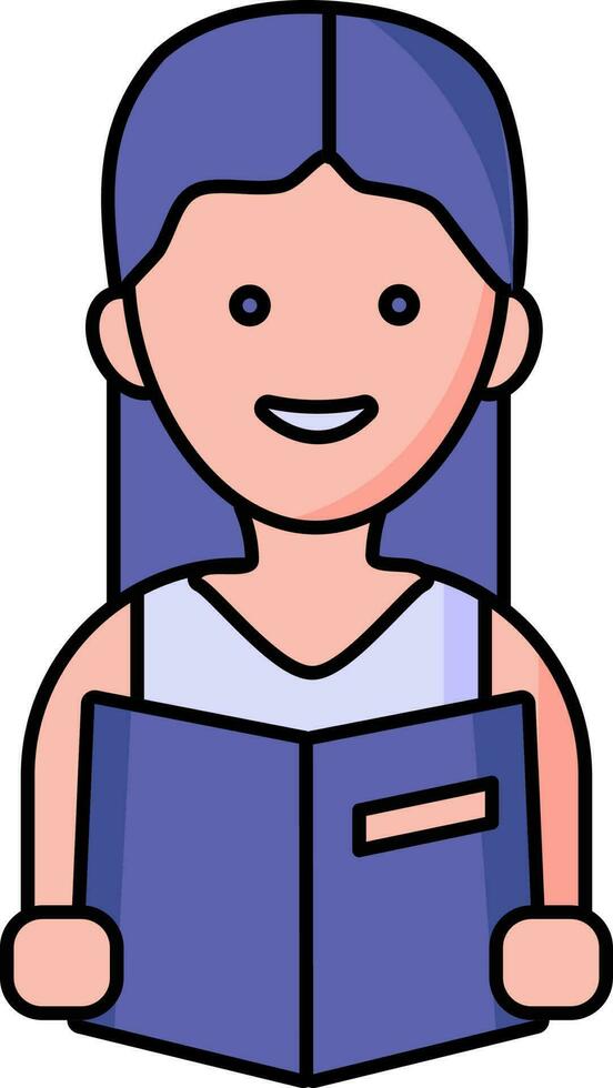 Jeune fille en train de lire livre icône dans bleu et rose couleur. vecteur