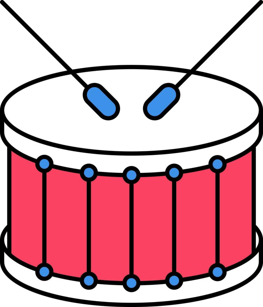 piège tambour avec des bâtons plat icône dans rouge et bleu couleur. vecteur