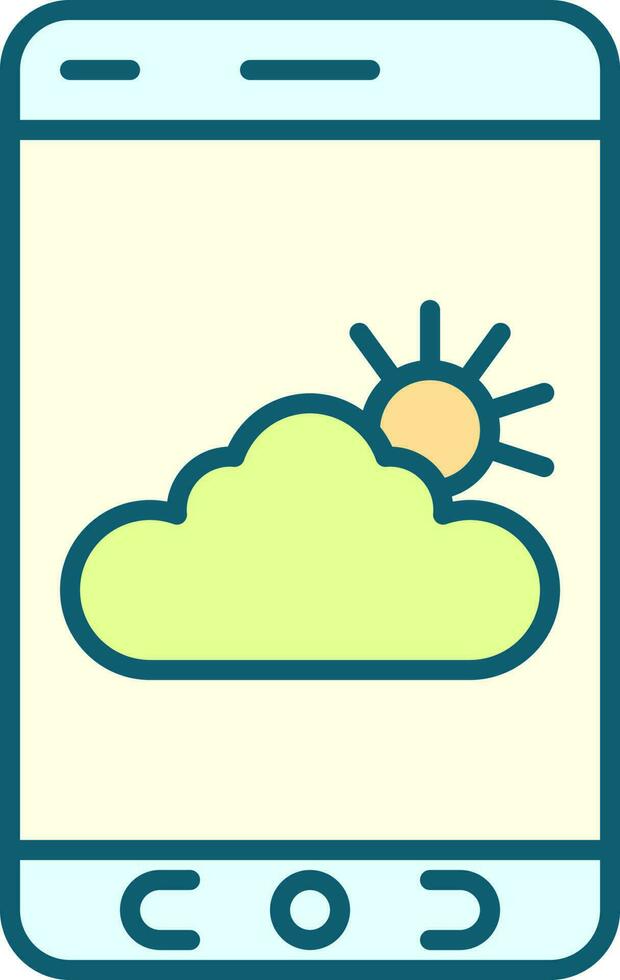 nuage avec Soleil dans téléphone intelligent écran bleu et Jaune icône. vecteur
