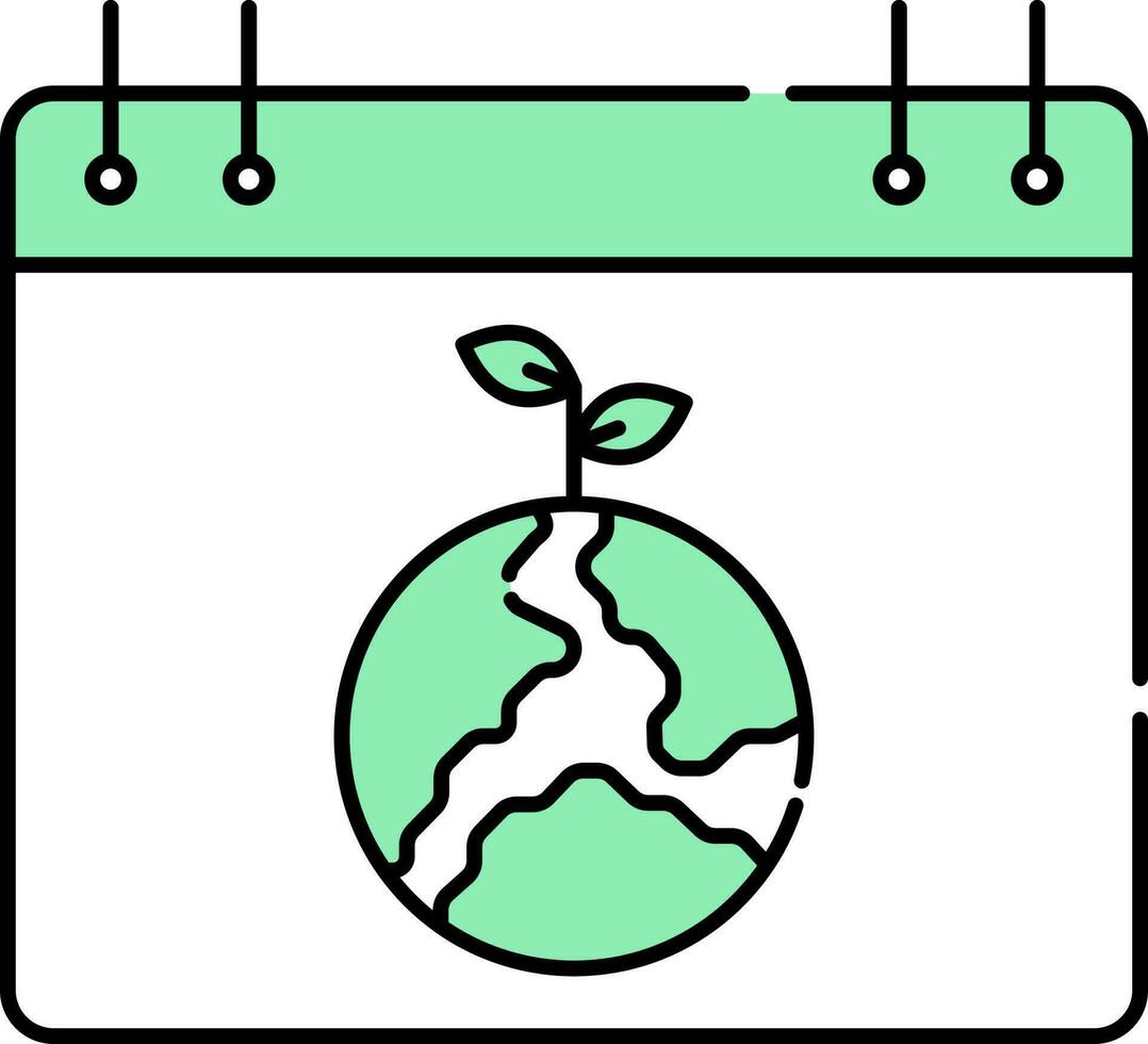 plante globe symbole calendrier vert et blanc icône. vecteur