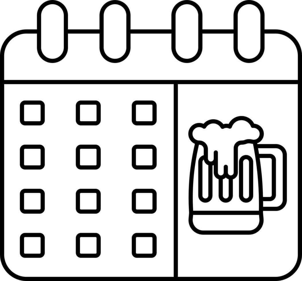 Bière verre calendrier linéaire icône ou symbole. vecteur