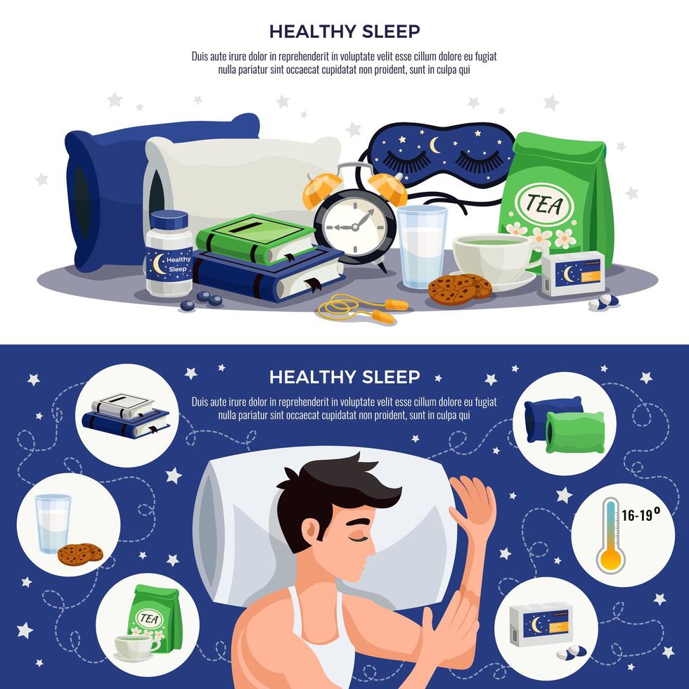 illustration vectorielle de sommeil sain bannières horizontales vecteur