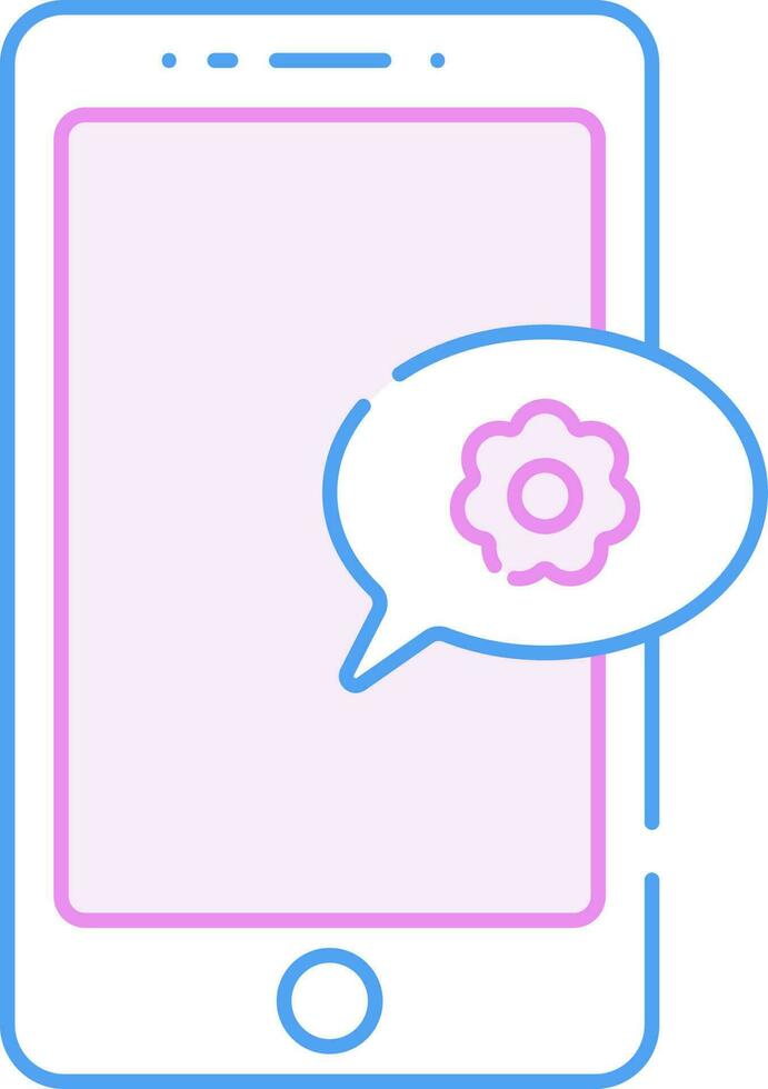 fleur message téléphone intelligent écran bleu et rose icône. vecteur