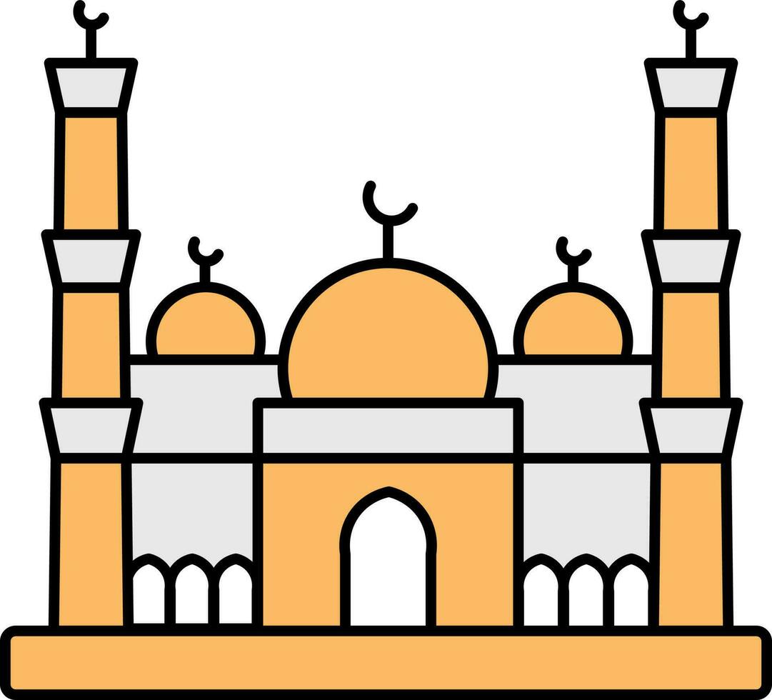 Orange et blanc mosquée icône ou symbole. vecteur