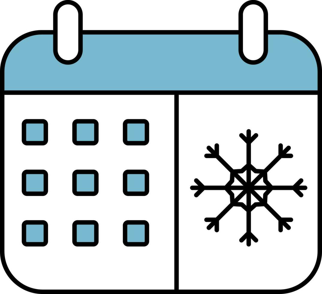 flocon de neige calendrier bleu et blanc icône. vecteur