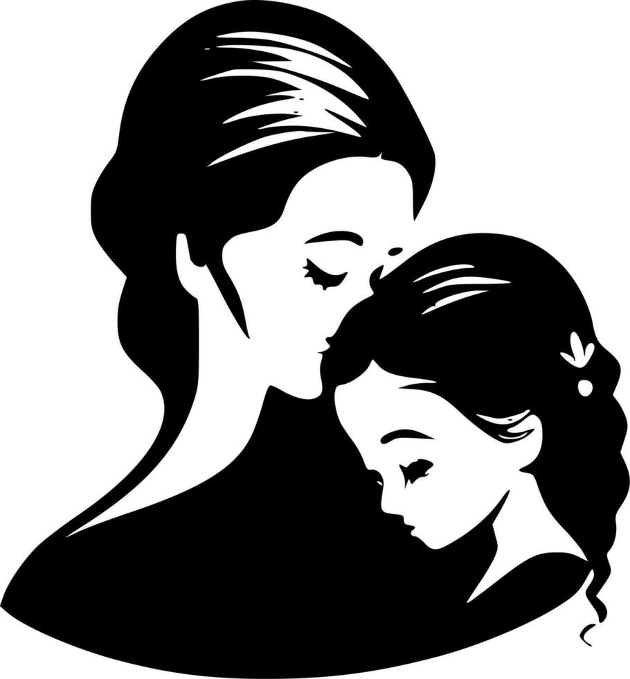 mère fille - noir et blanc isolé icône - vecteur illustration