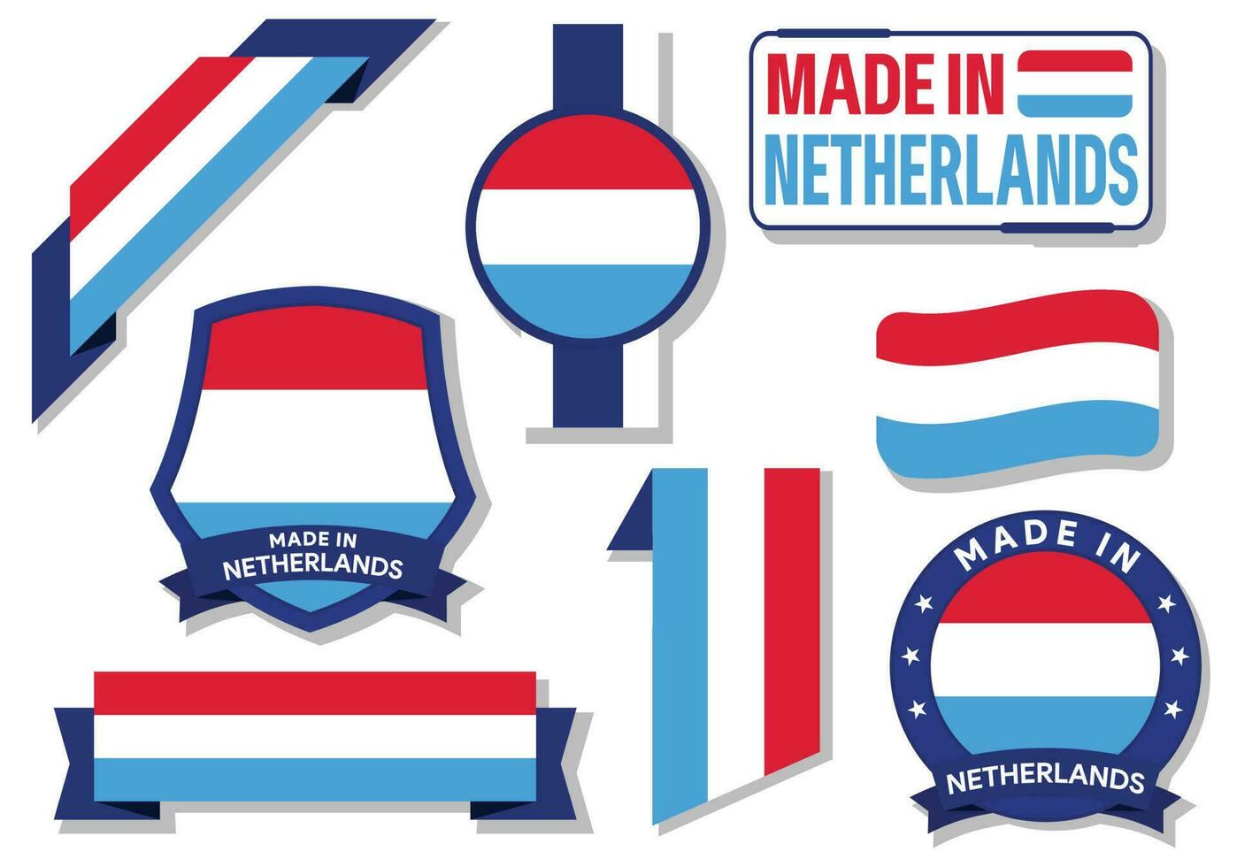 collection de fabriqué dans Pays-Bas badges Étiquettes Pays-Bas drapeaux dans ruban vecteur illustration