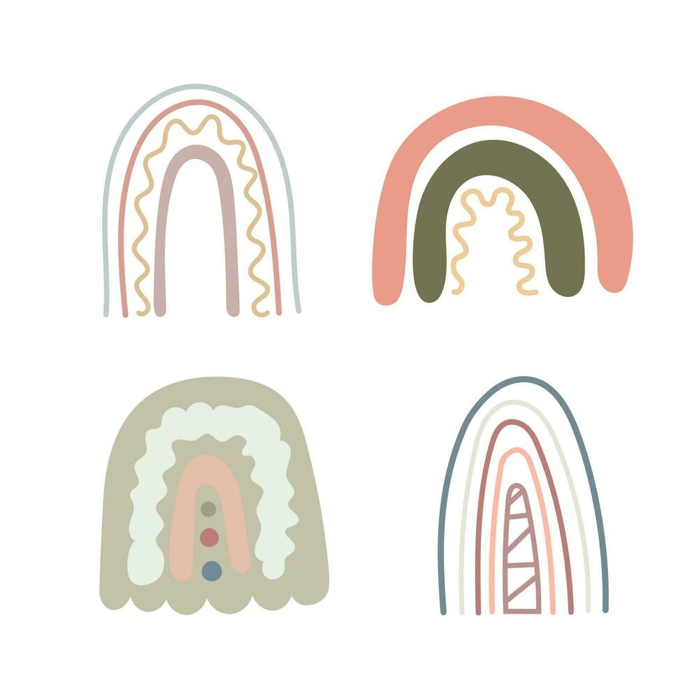 boho arcs en ciel ensemble abstrait formes, Facile main tiré silhouette vecteur illustration dans branché pastel couleurs, minimaliste concept parfait pour fabrication cartes, bannières, moderne affiches, textile, papercra