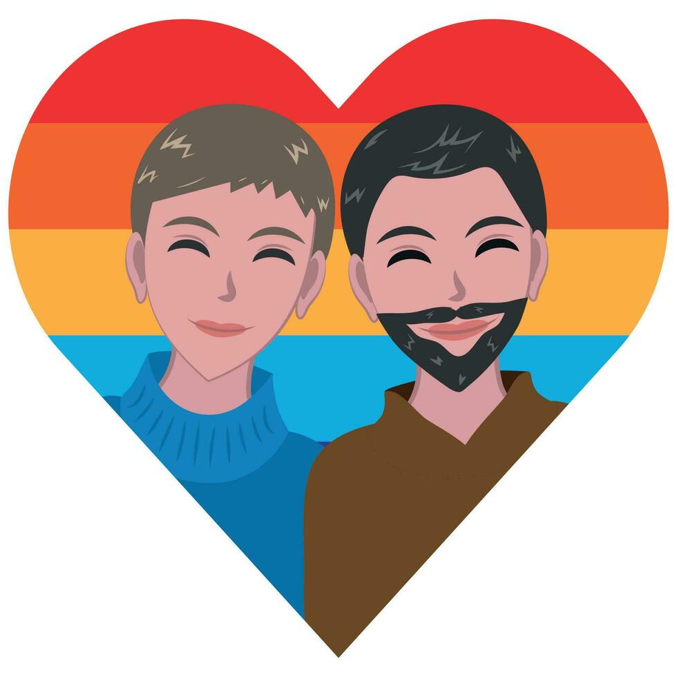 mignonne couple de lgbt les amoureux contre le Contexte de une arc en ciel cœur vecteur