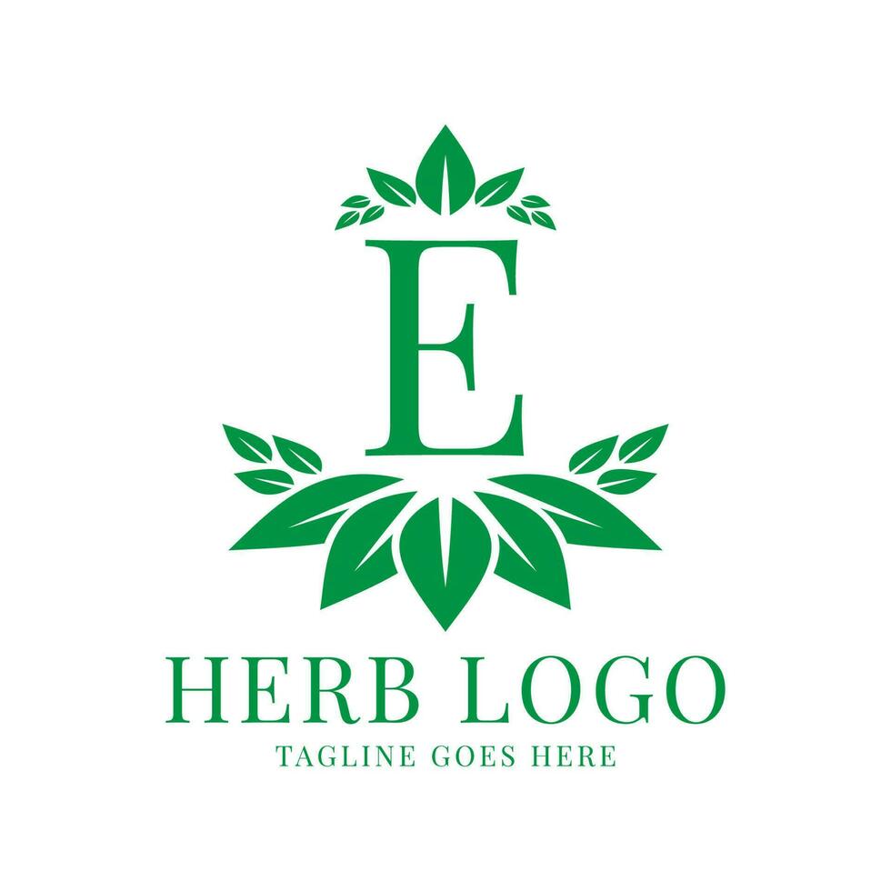 lettre e à base de plantes feuilles initiale vecteur logo conception