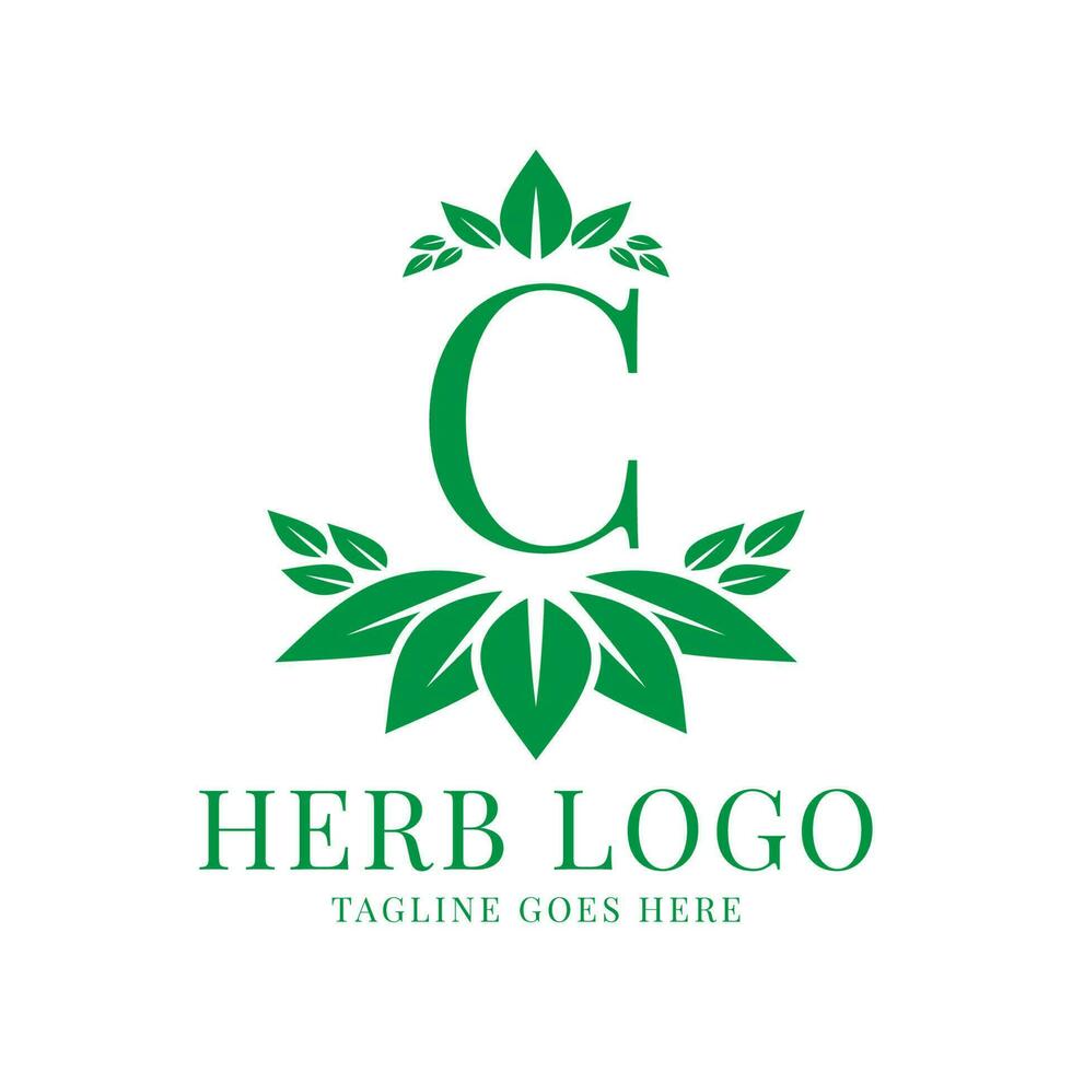 lettre c à base de plantes feuilles initiale vecteur logo conception