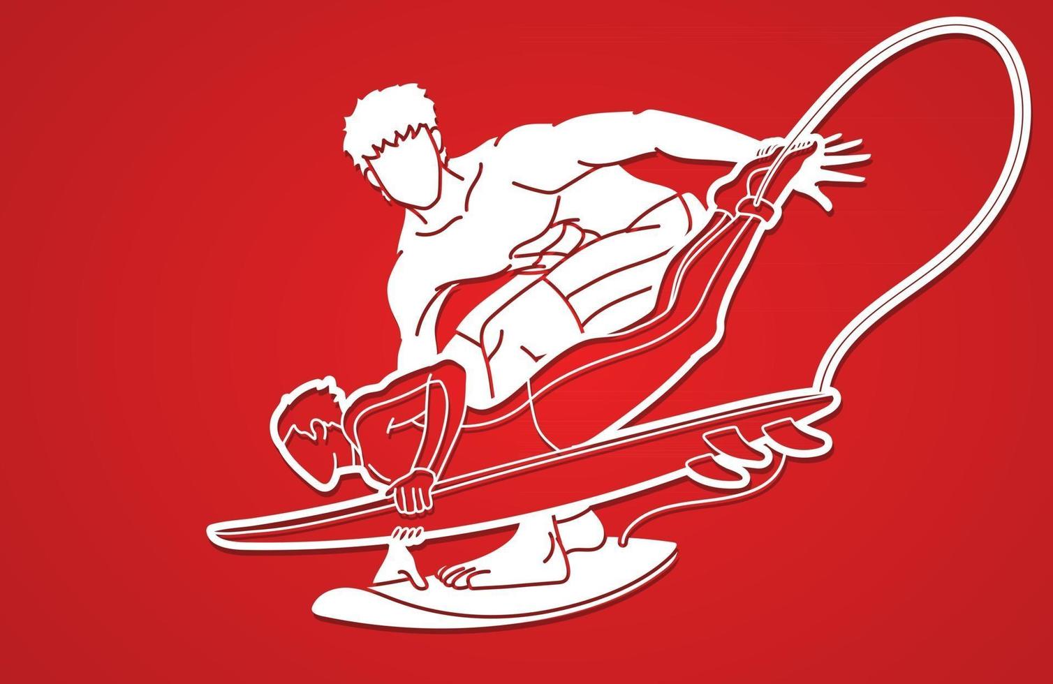 groupe de silhouette de surfeur surf sport vecteur