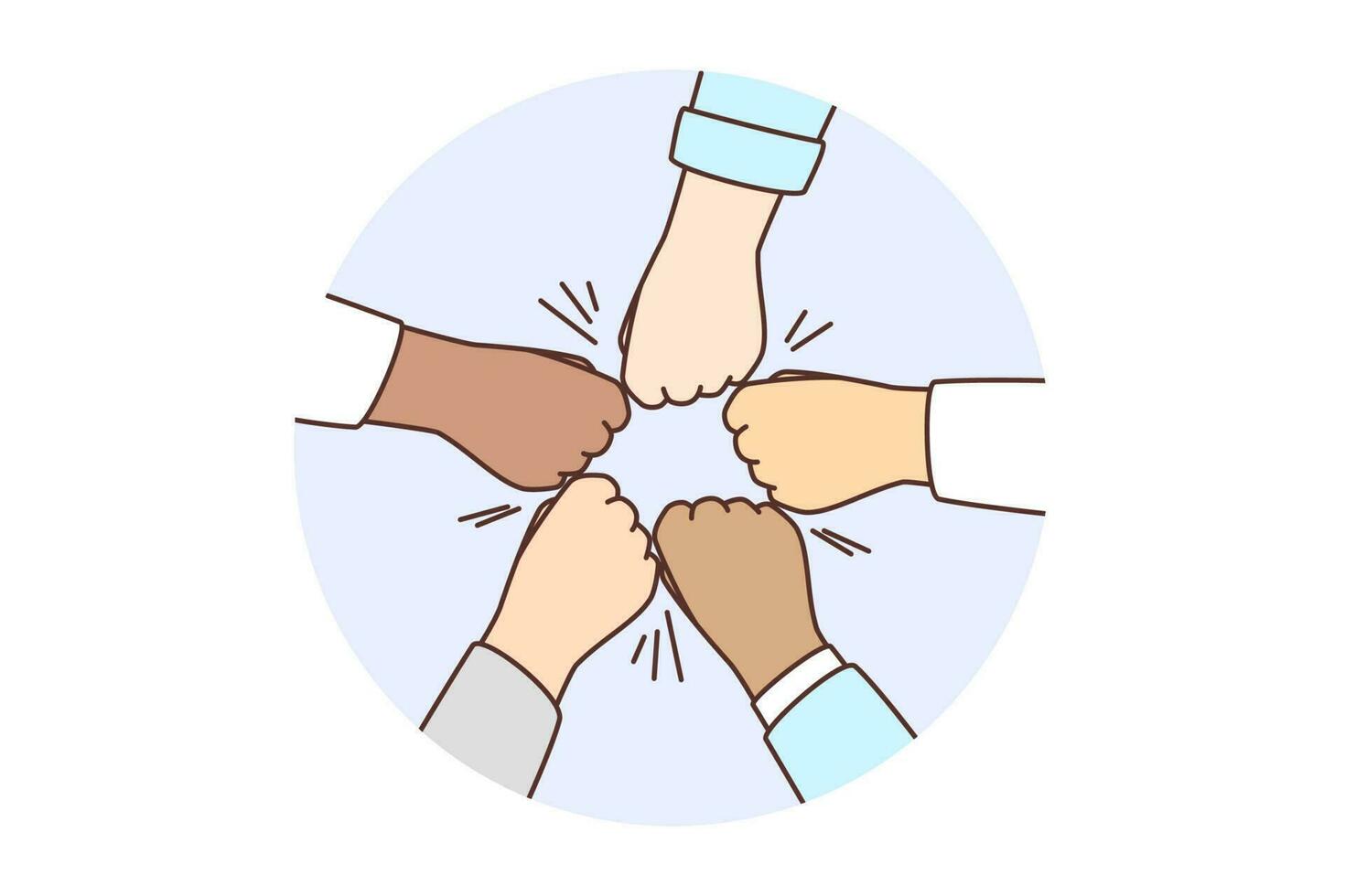 fermer de diverse gens joindre mains donner les poings bosses montrant unité et soutien. multiracial ami ou collègues engagé dans construction d'équipe activité. vecteur illustration.