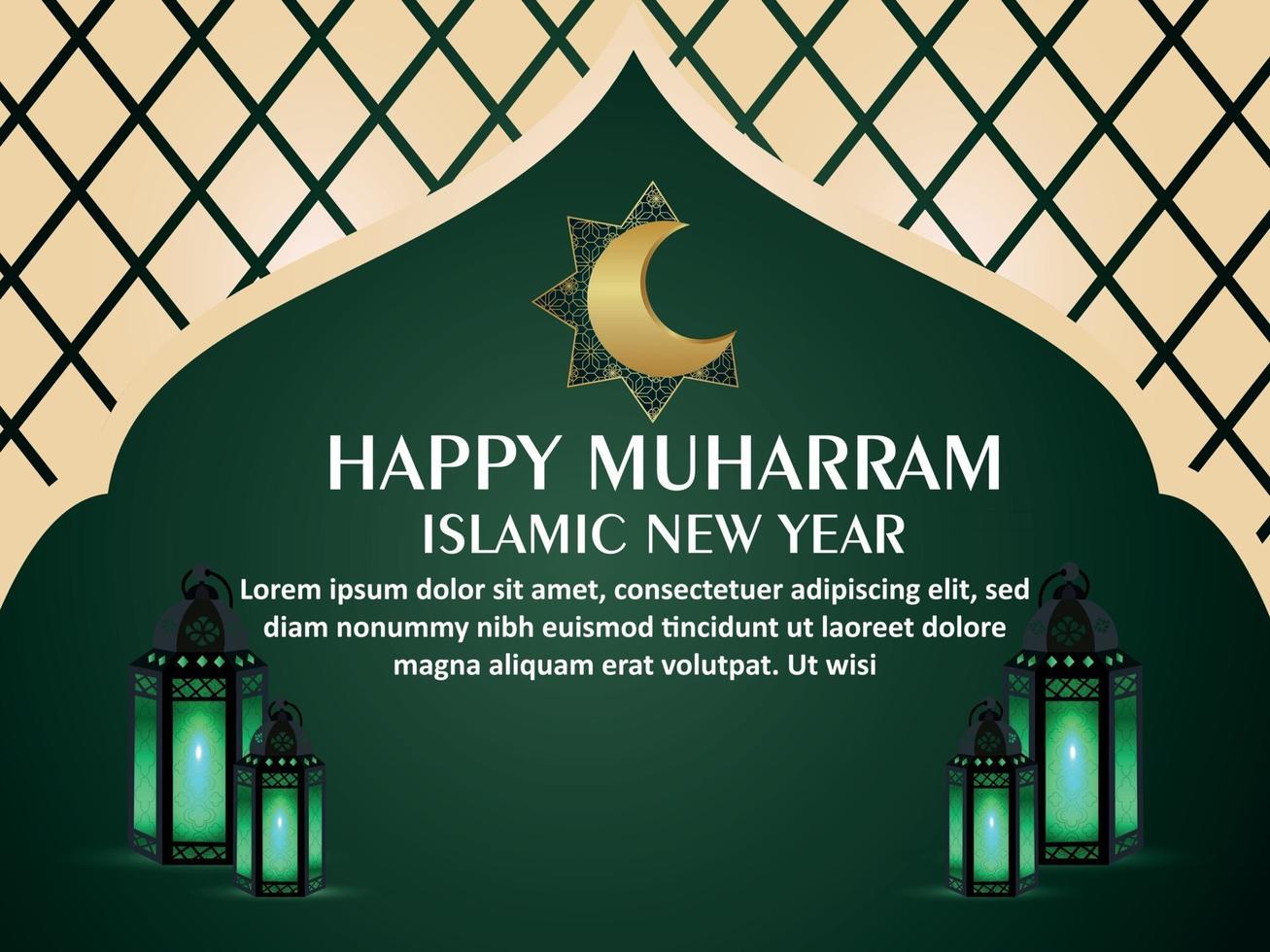 carte de voeux de nouvel an islamique joyeux muharram invitation avec motif de fond vecteur