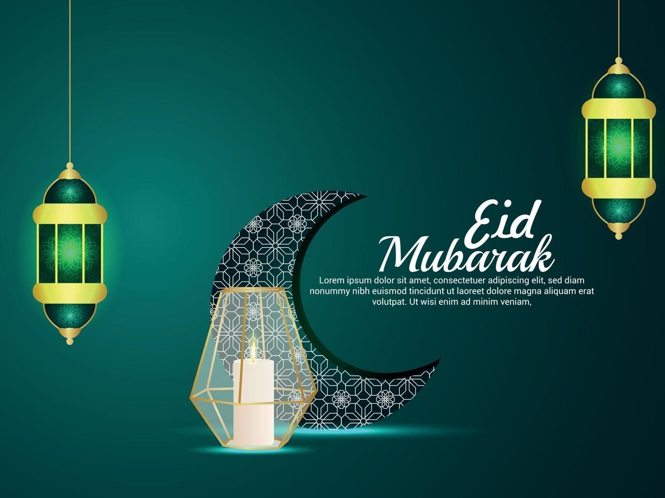 eid mubarak carte de voeux festival islamique avec motif lune et lanterne vecteur