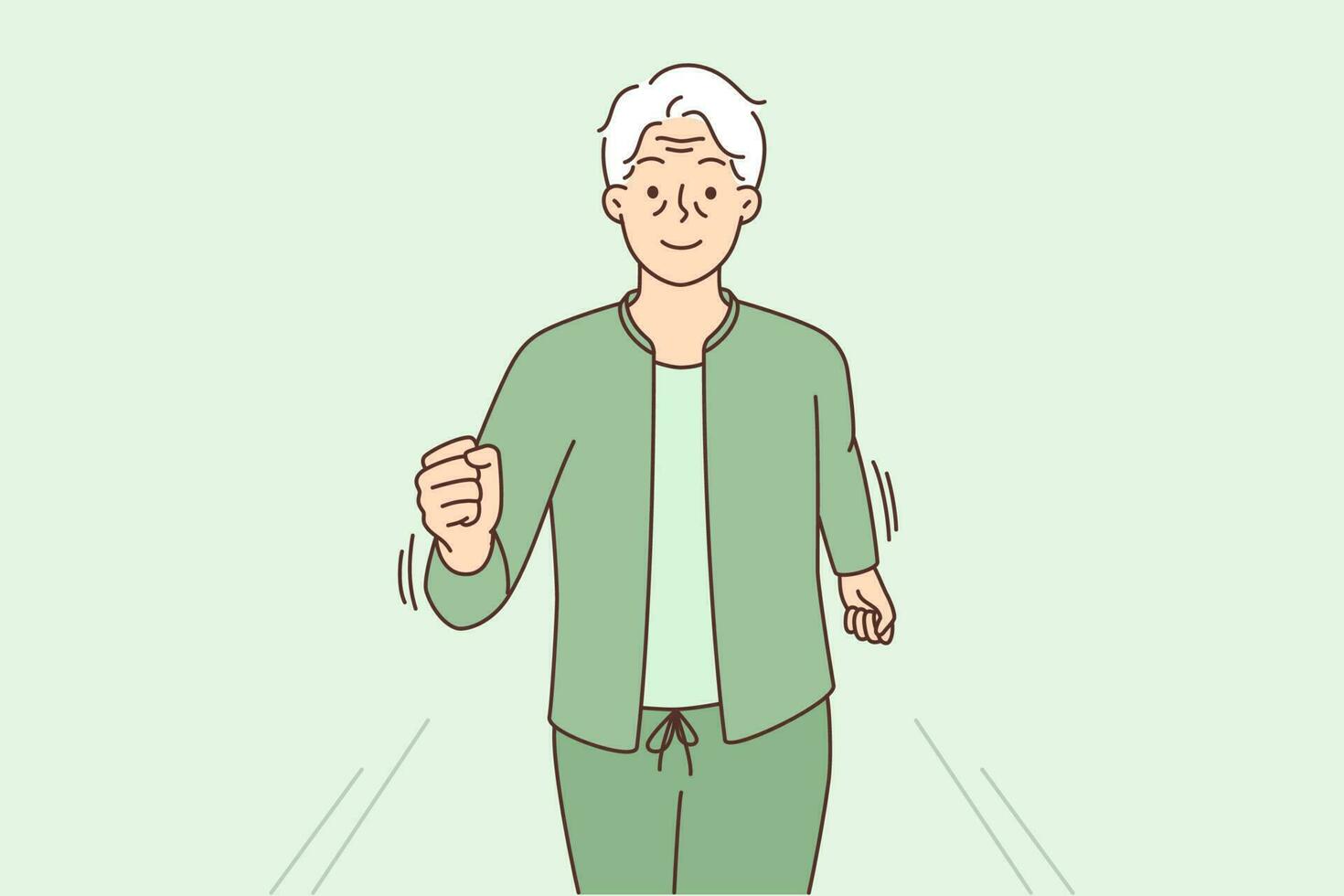 actif mature grand-père dans tenue de sport le jogging Extérieur suivre en bonne santé mode de vie. souriant énergique vieilli grand-père fonctionnement sur rue. maturité et sport. vecteur illustration.