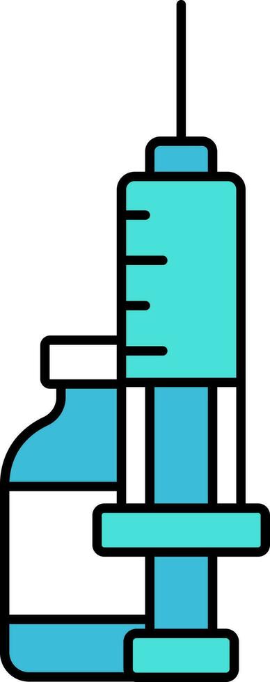 seringue avec vaccin bouteille icône dans bleu et blanc couleur. vecteur