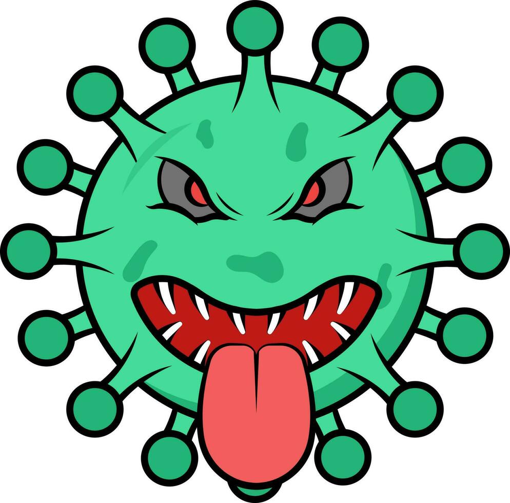 langue en dehors virus dessin animé visage vert et rouge icône. vecteur