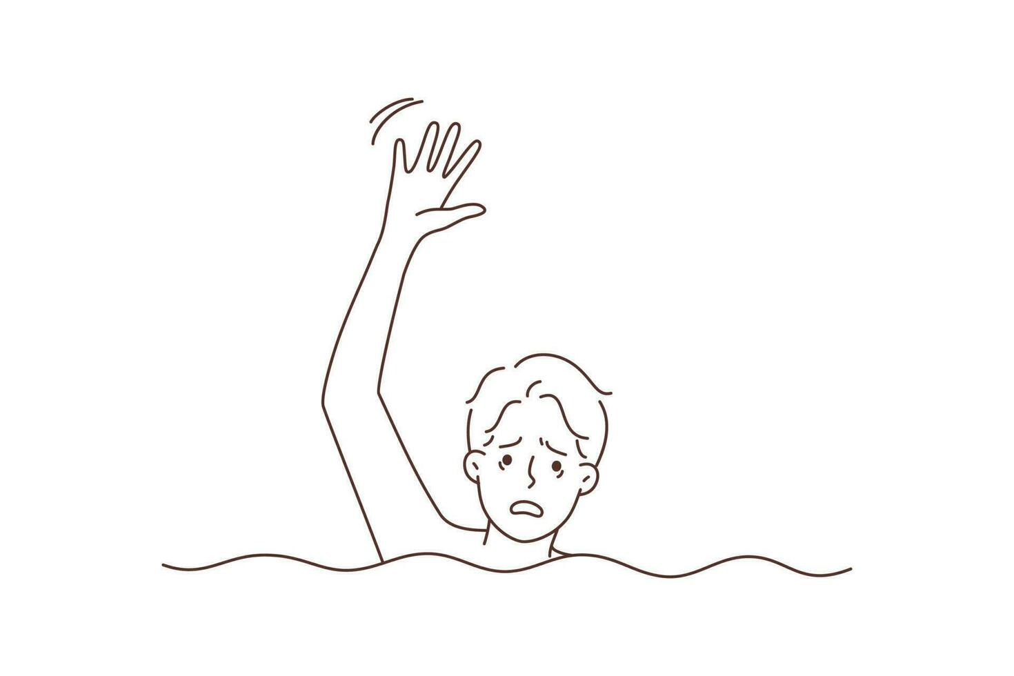 stressé homme noyade dans l'eau monter main demander pour aider. malheureux effrayé Masculin mendier pour porter secours avoir urgence dans mer. vecteur illustration.