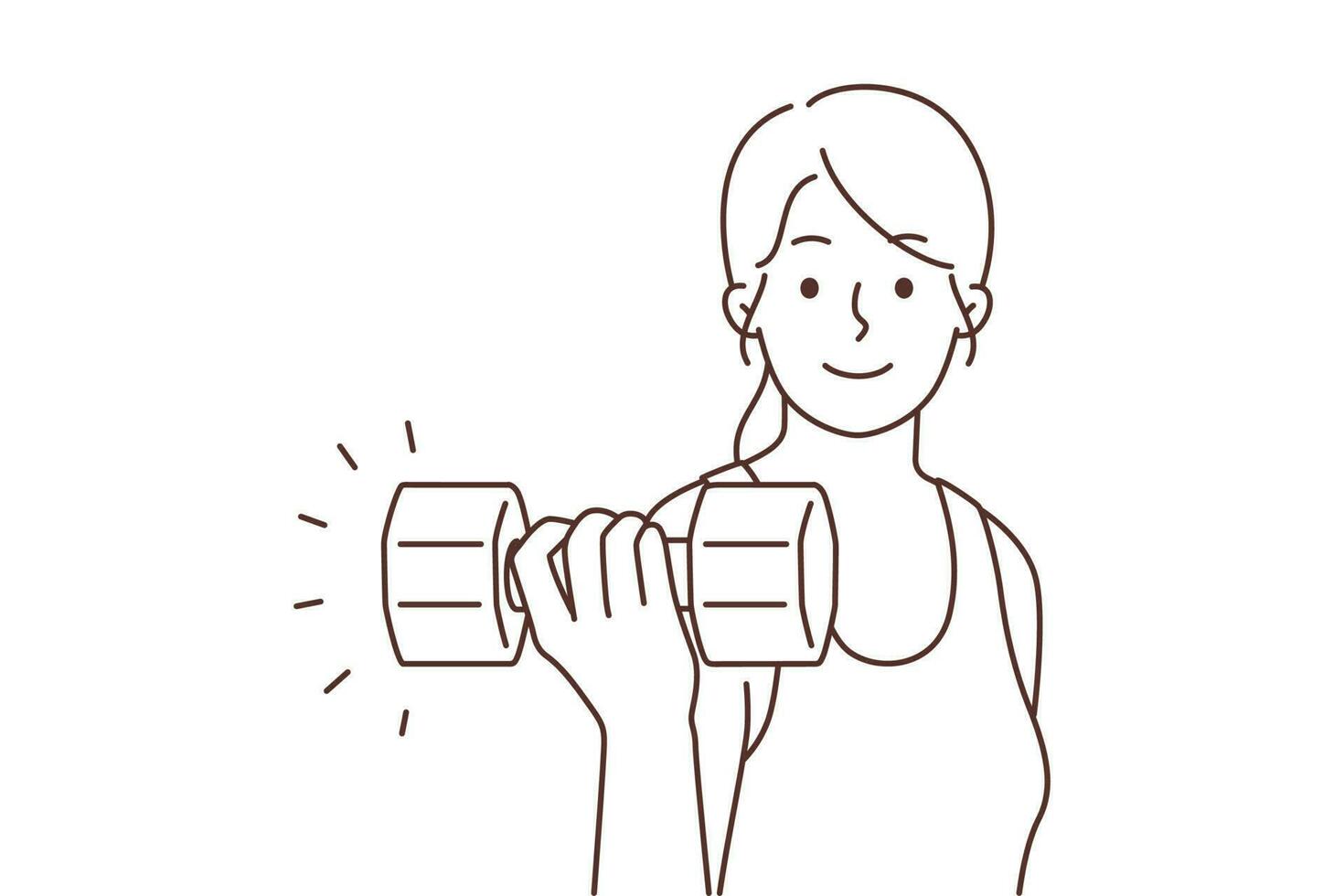 souriant tonique femme avec haltère faire des sports. content femelle formation exercice pour mieux physique forme. faire des exercices et aptitude. vecteur illustration.