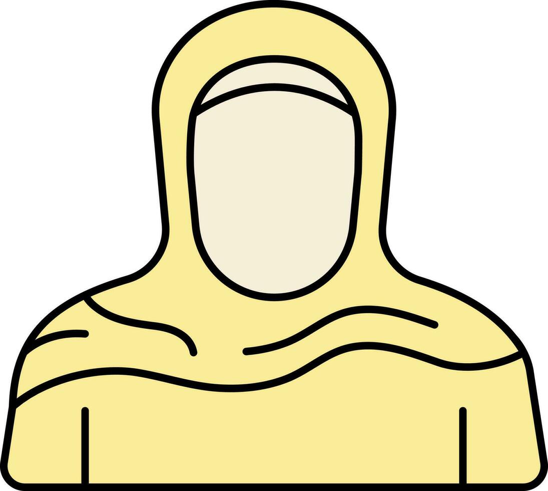 sans visage musulman Dame portant traditionnel robe Jaune icône. vecteur