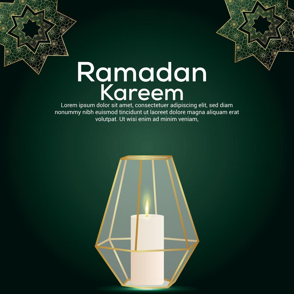 carte de voeux de célébration du festival islamique ramadan kareem avec lanterne en cristal sur fond de motif vecteur
