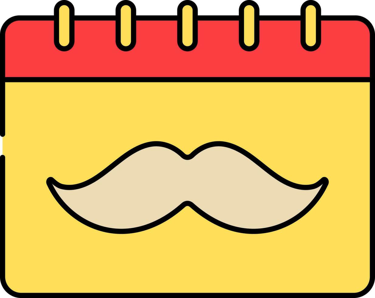 moustache symbole calendrier rouge et Jaune icône. vecteur