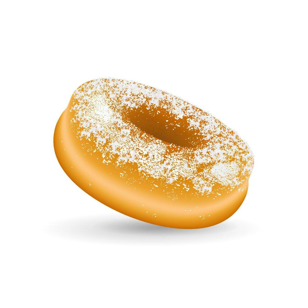 réaliste Donut avec une saupoudrer de en poudre sucre. 3d vecteur illustration isolé sur transparent Contexte